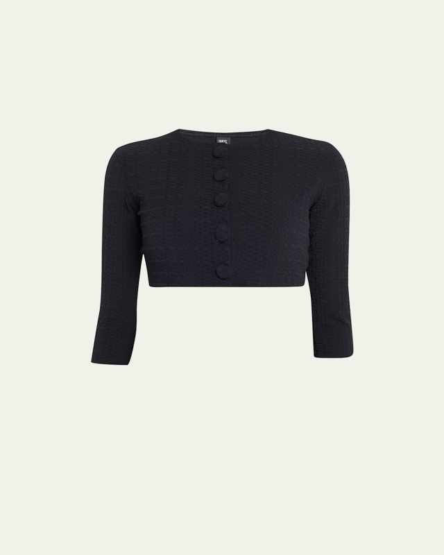 Seersucker Cropped Cardigan